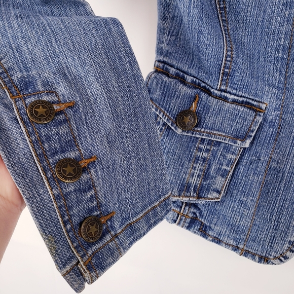 One tuff babe Jean jacket Hooded zip button Pocket size small - Picture 4 of 6